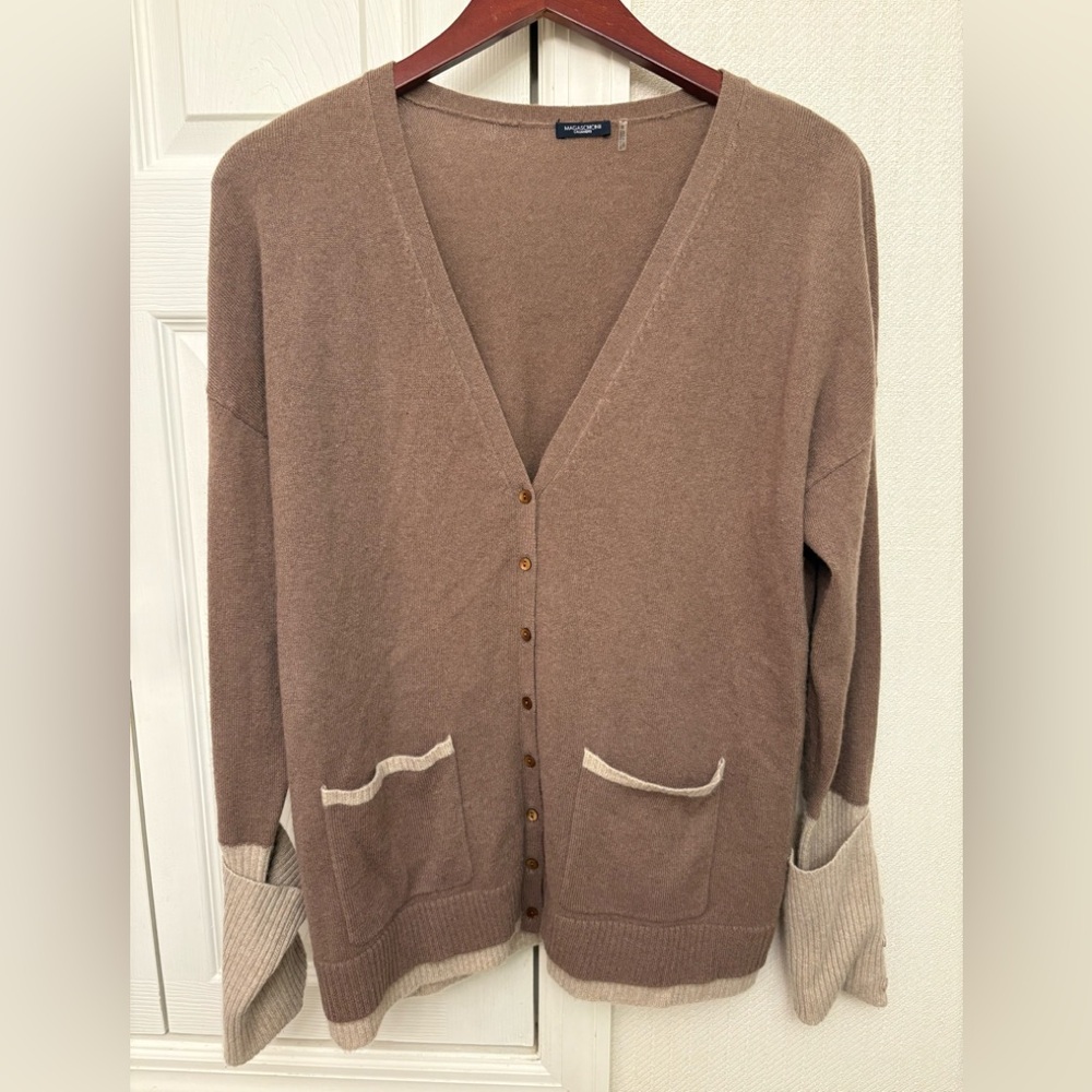 Magaschoni 100% Cashmere Cardigan Sweater with cuff sleeves